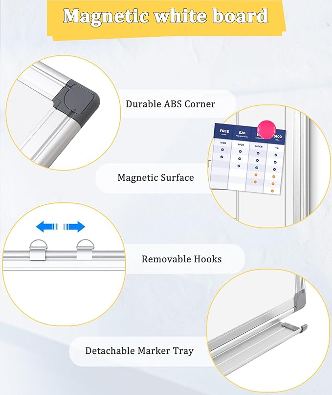 AMUSIGHT Double-Sided Magnetic Whiteboard, Aluminum Frame White Board - Image 4