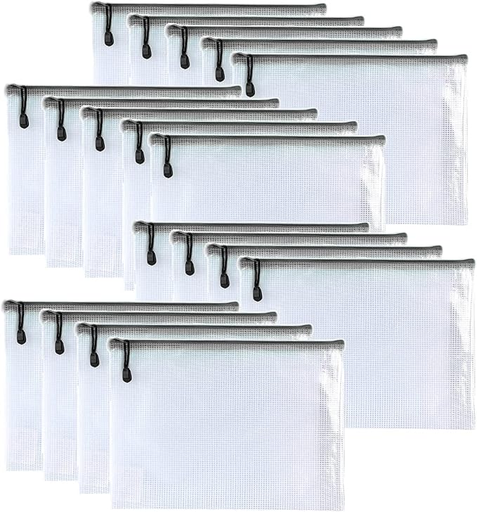 Oaimyy-18 PCS-Mesh Zipper Pouch, Plastic Zip File Folders Puzzle Bags Large by Oaimyy