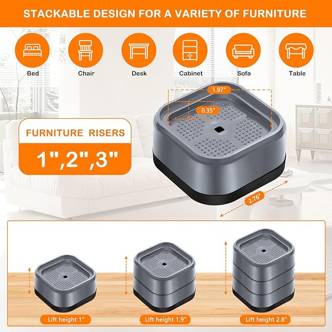 shouwuhho 18 Pack Furniture Risers Adjustable Bed Risers Heavy Duty Lifts - Image 2