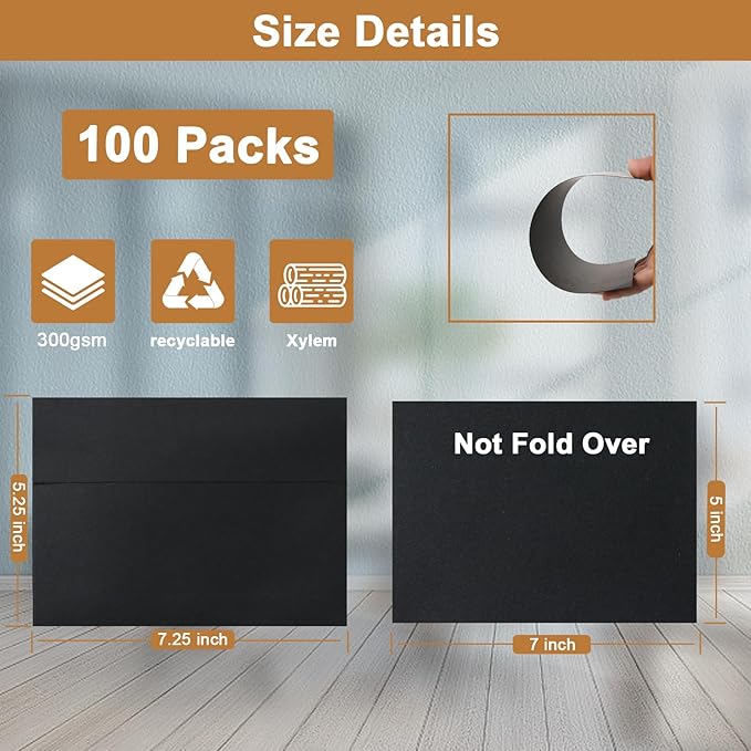 Silunkia 100 Packs Black Blank Flat Cards and Envelopes 5 x 7 Heavyweight - Image 2