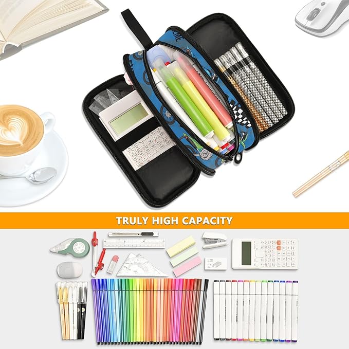 BOENLE Colorful Motorcycle Pencil Case Box Boys Girls Large Pencil Pouch - Image 5