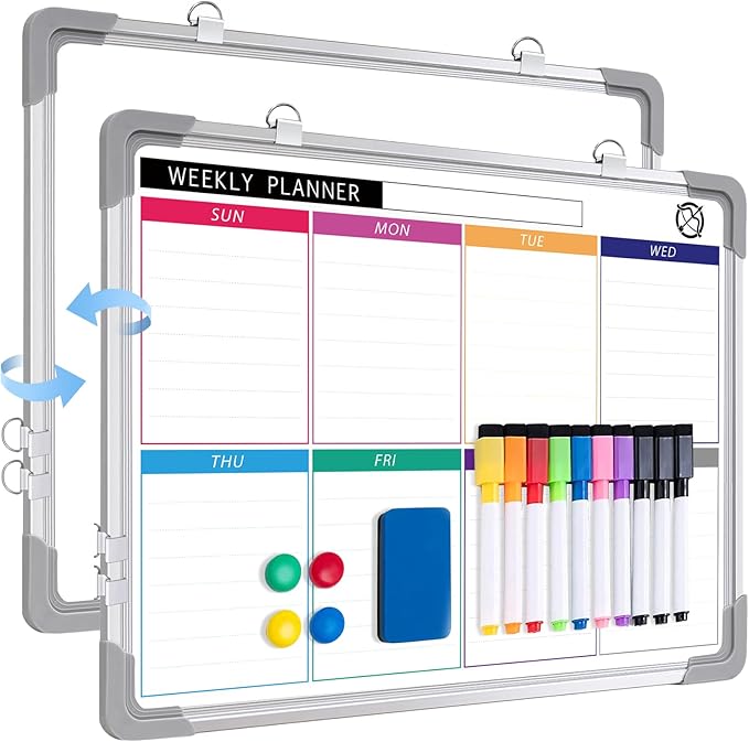 ARCOBIS Weekly Dry Erase Board for Wall, Small Hanging Double-Sided White Board by ARCOBIS