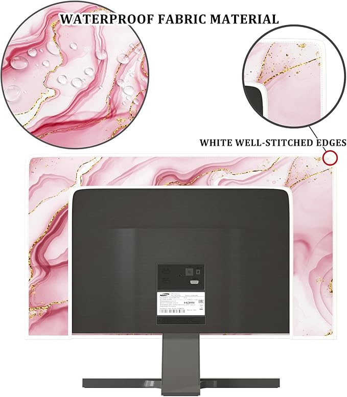 Baocicco Gold Pink Marble Waterproof Computer Monitor Dust Cover 26, 28 Inch - Image 3