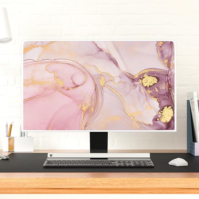 Baocicco Pink Gold Marble Computer Monitor Dust Cover 22, 25 Inch Decorative - Image 2