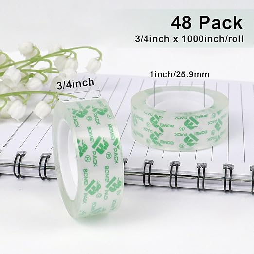 BOMEI PACK 48 Rolls Crystal Clear Transparent Tape, Stationery Tape Refills - Image 2
