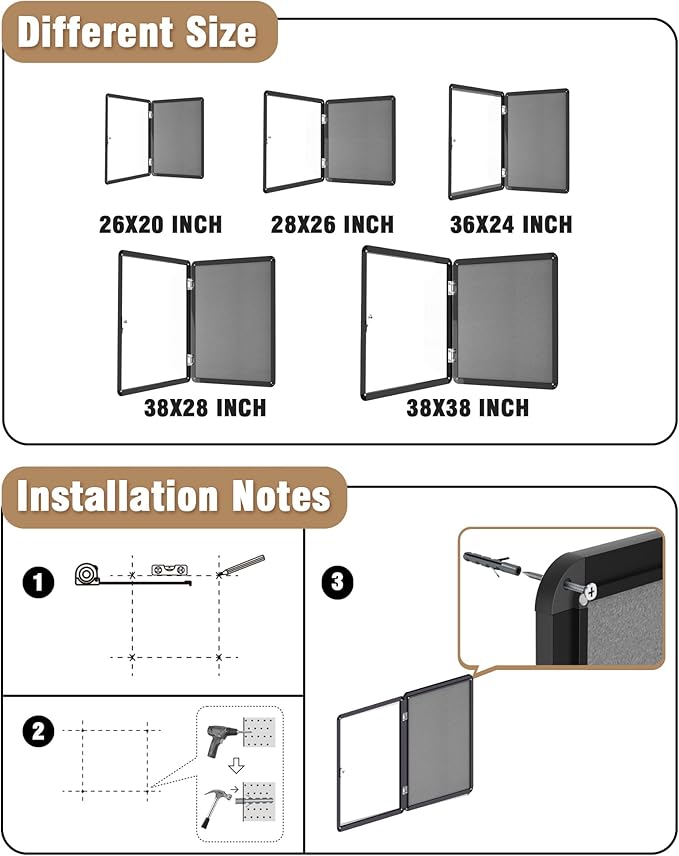 Mifuro 28"x26" Enclosed Bulletin Board, Lockable Weather-Resistant Aluminum - Image 4