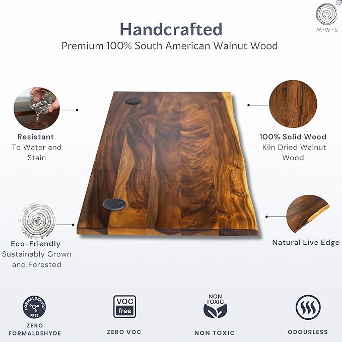 Standing Desk – Walnut Solid Wood Desk, Natural Live Edge, Adjustable Height - Image 4