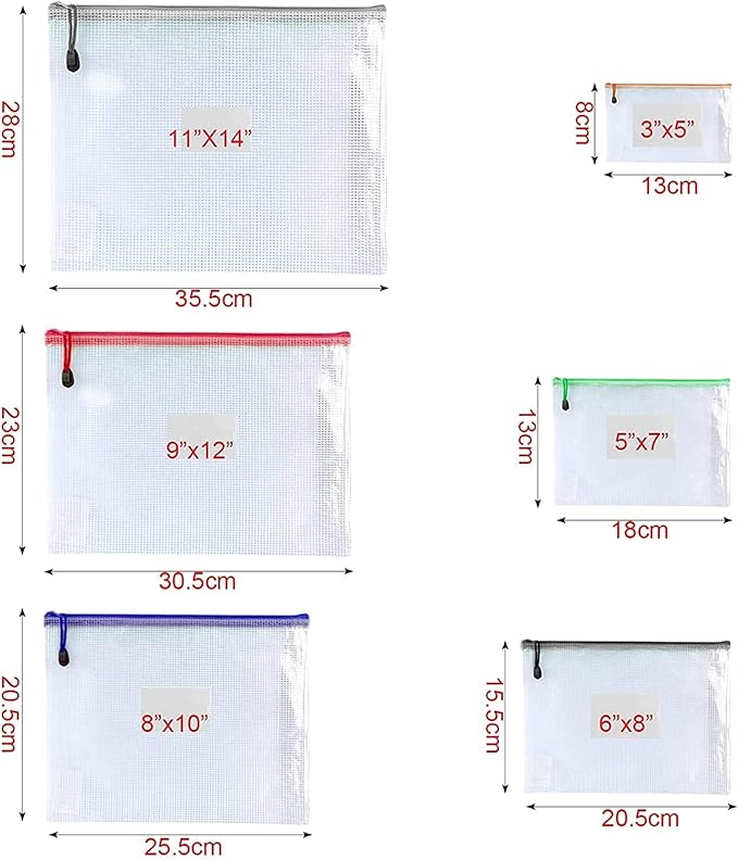 Oaimyy-18 Pcs, Plastic Mesh Zipper Pouch Document Folders Bag Zipper Zip File - Image 2