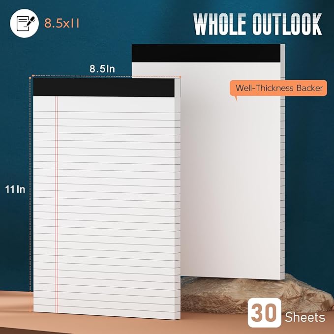 White Legal Note Pads 8.5''x 11'', 6 Pack Legal Paper Note Pads, Micro - Image 2