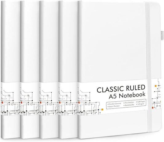 feela 5 Pack Notebooks Journals Bulk, Hardcover Notebook Classic Ruled Lined by feela