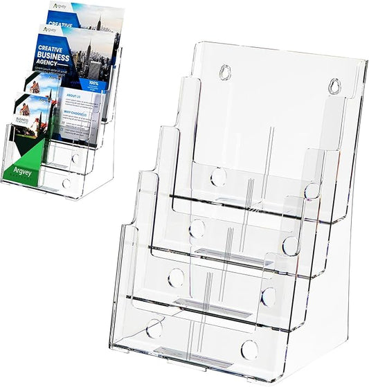 Argvey Acrylic Brochure Holder 8.5 x 11 inches, 4 Tier Clear Brochure Display by Argvey