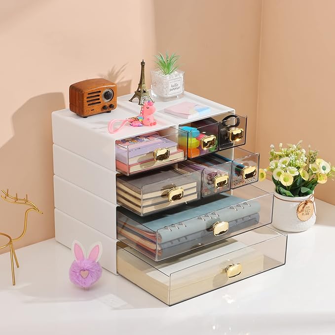 Spacious Desk Drawers, Stackable Desktop Organizer, Plastic Storage Box - Image 7