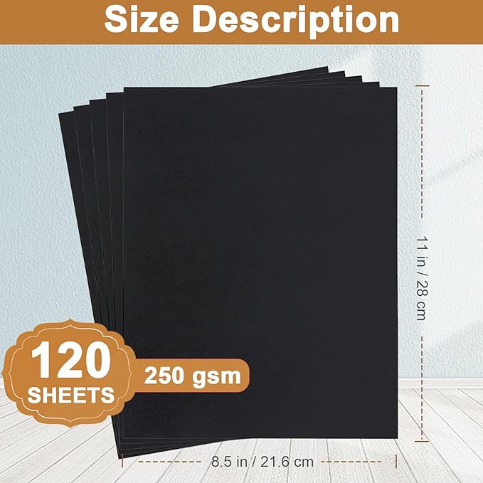 Silunkia 120 Sheets Black Cardstock 8.5 x 11 Printer Paper, 250gsm/92lb - Image 2