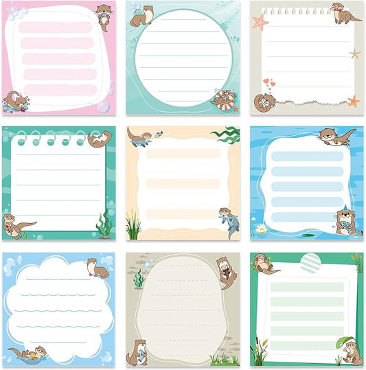 Lovarywow Otter Sticky Notes Gifts, 9 Pack Cute Sea Otter Notepads 3x3 Inch by Lovarywow