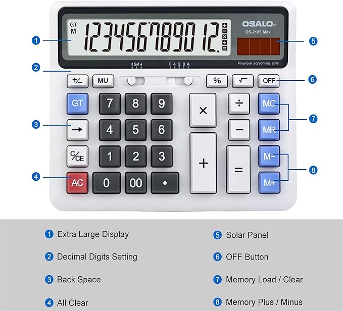 Desktop Calculator Extra Large LCD Display 12-Digit Big Number Accounting - Image 4