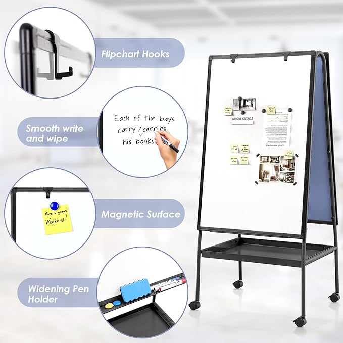 MAKELLO Rolling Whiteboard on Wheels 36x24 in, Double-Side Standing White Board - Image 3