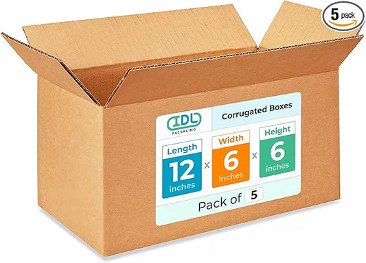 IDL Packaging - B-1266-5 Small Corrugated Shipping Boxes 12"L x 6”W x 6"H - by IDLPackaging