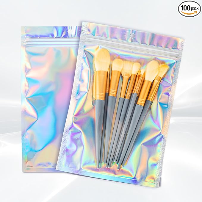 100pcs Holographic Bags, 5.5x7.8 inch Resealable Zipper bags by Motomy