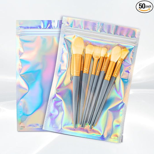 5.5x7.8 inch Holographic Packaging Bags, Resealable Foil Pouch Mylar Sample Bag by Motomy