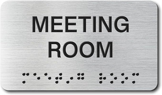 Meeting Room Signs with Raised Text & Grade 2 Braille, Brushed Aluminum/Silver by EliteSign