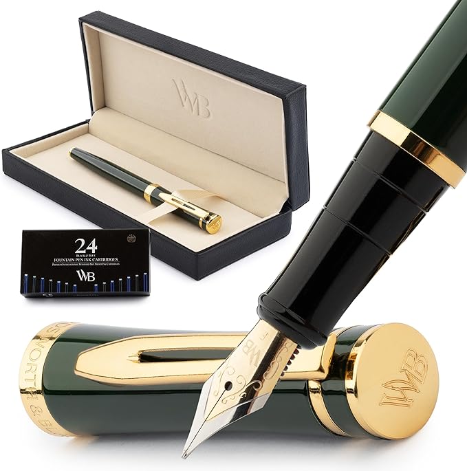 Wordsworth & Black Fountain Pen Set, 18K Gilded Fine Nib, Includes 24 Pack Ink by WordsworthBlack