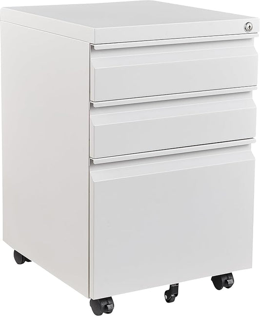 Fesbos 3 Drawer Mobile Metal File Cabinet, Pre-Built Office Storage File Cabinet by Fesbos