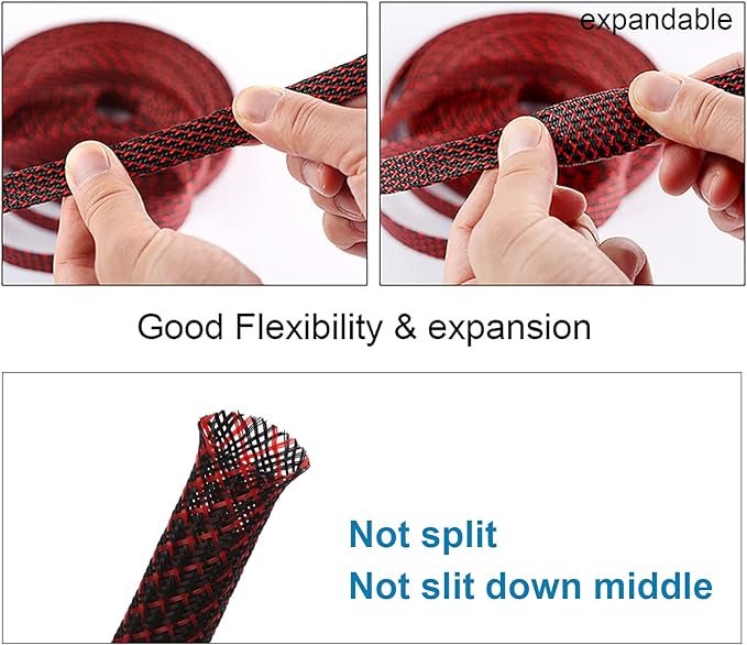 100ft - 1/2 inch PET Expandable Braided Sleeving – BlackRed – Alex Tech Braided - Image 5