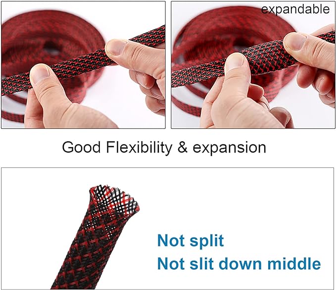25ft - 1.25 inch PET Expandable Braided Sleeving – BlackRed – Alex Tech Braided - Image 5