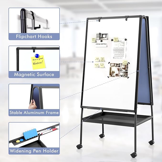 MAKELLO Rolling Whiteboard on Wheels 36x24 in, Double Sided Mobile White Board - Image 3