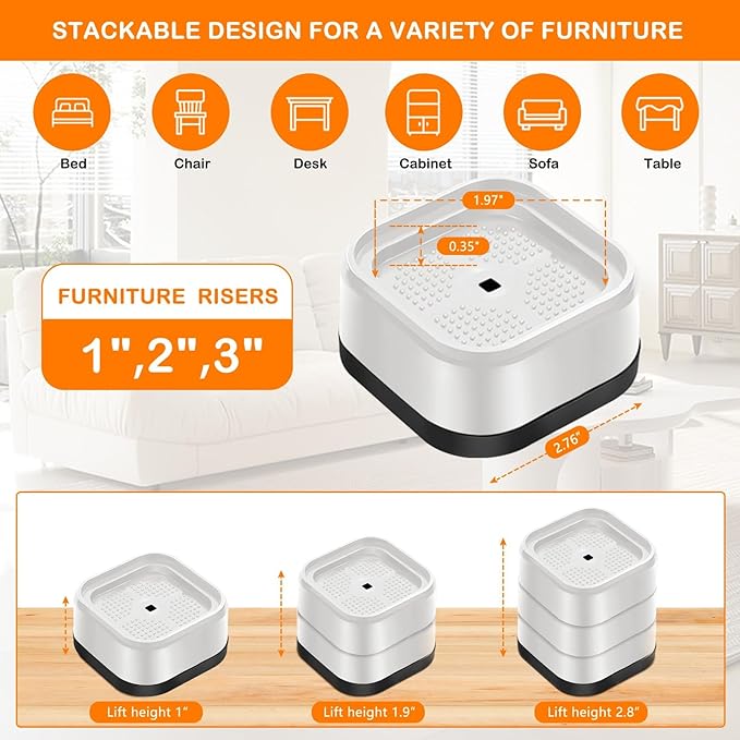 shouwuhho 9 Pack Furniture Risers Adjustable Bed Risers Heavy Duty Lifts Height - Image 2