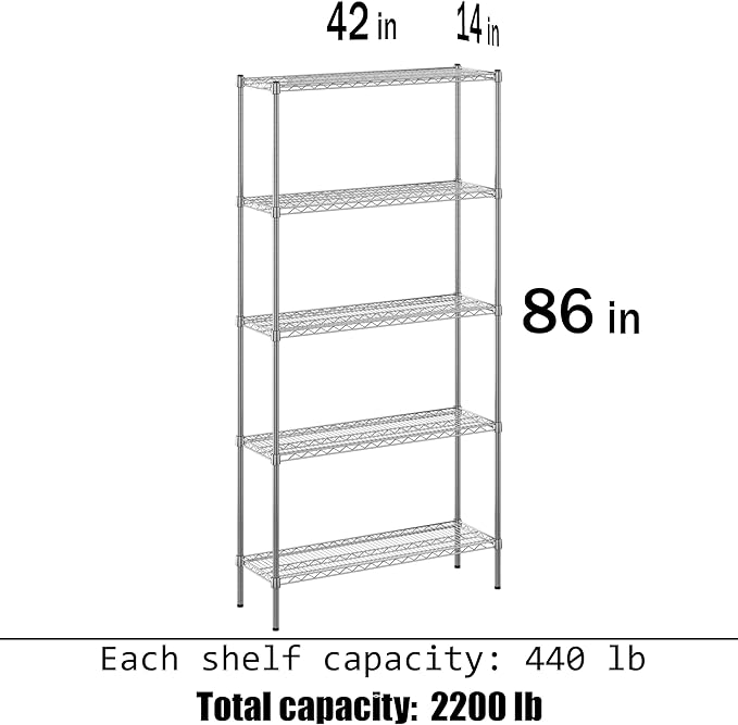 Regal Altair 14" Deep x 42" Wide x 86" Height Wire Shelving Kit | 5-Tier | NSF - Image 3