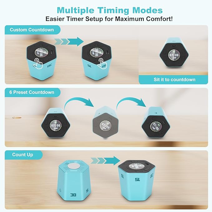 Pomodoro Productivity Timer Cube, Flip Clock, Pause & Resume, Magnetic - Image 4