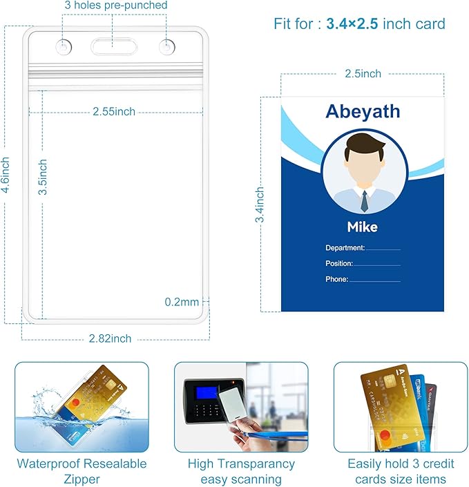 ABEYATH 10 Pack Extra Thick ID Card Name Badge Holder Heavy Duty Waterproof - Image 2