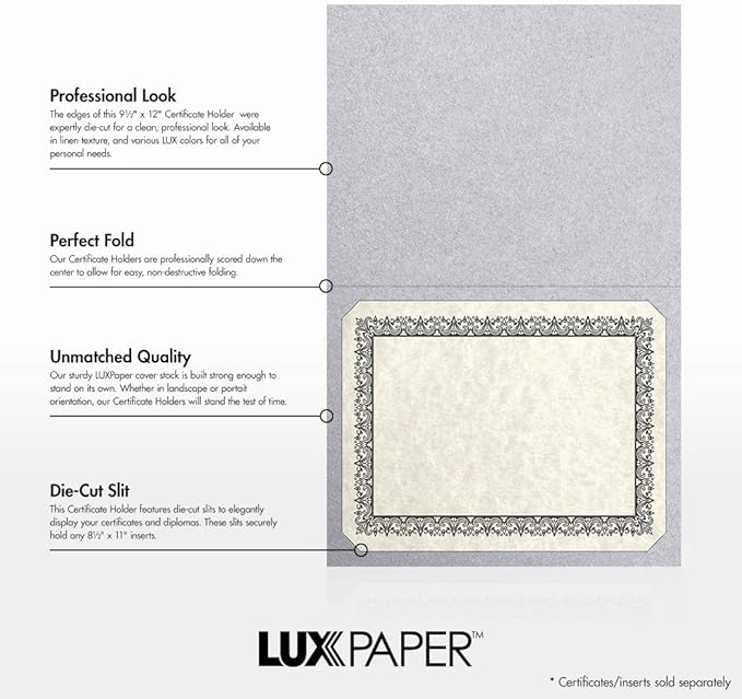 LUXPaper 9.5" x 12" Certificate Holders | Silver Metallic | 105lb. Cover | 50 - Image 2