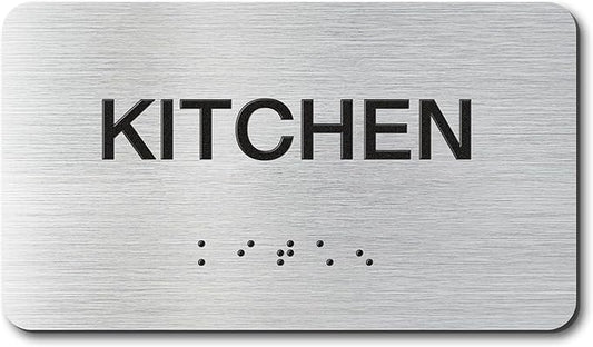 KITCHEN Signs with Raised Text & Grade 2 Braille, Brushed Aluminum/Silver by EliteSign