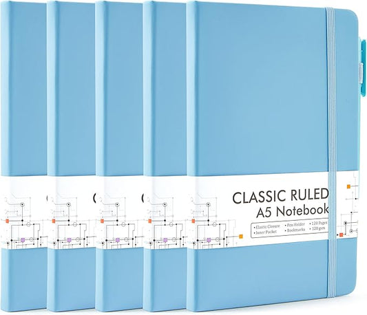 feela 5 Pack Notebooks Journals Bulk, Hardcover Classic Ruled Lined Journals by feela
