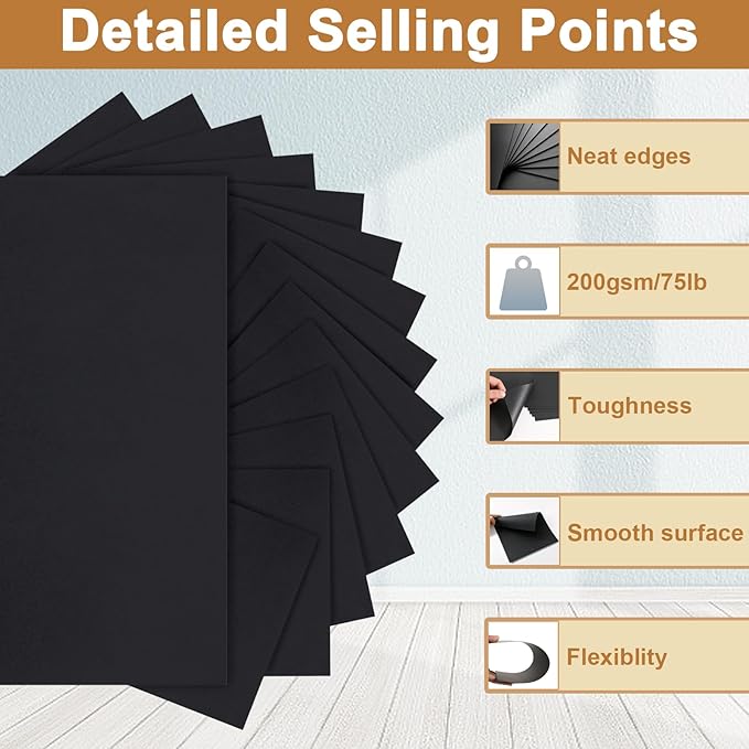 Silunkia 300 Sheets Black Cardstock 8.5 x 11 Printer Paper, 75lb Heavyweight - Image 3