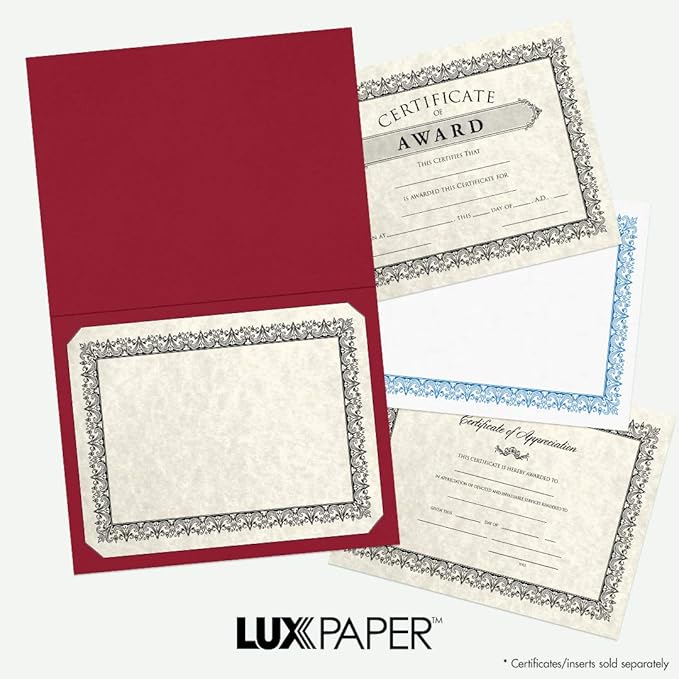 LUXPaper 9.5" x 12" Certificate Holders | Burgundy Linen | 100lb. Cover | 100 - Image 7