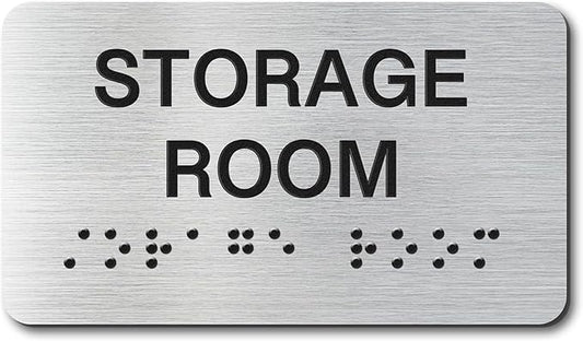 Storage Room Signs with Raised Text & Grade 2 Braille, Brushed Aluminum/Silver by EliteSign