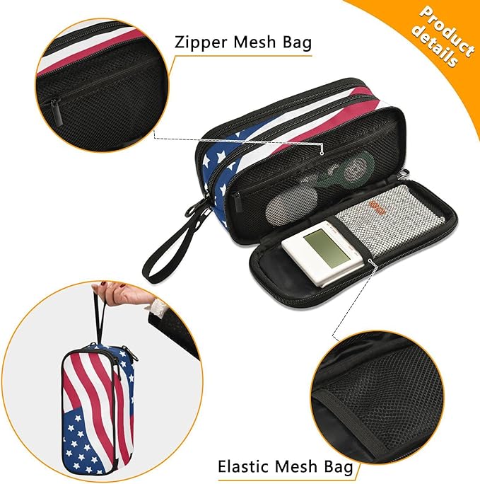 BOENLE USA American Flag Pencil Case Box Boys Girls Large Pencil Pouch Zipper - Image 2