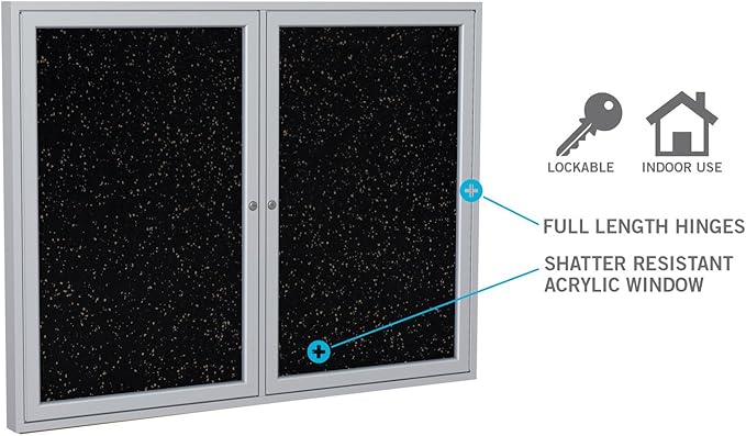 Ghent 36"x30" 1-Door indoor Enclosed Recycled Rubber Bulletin Board, Shatter - Image 3