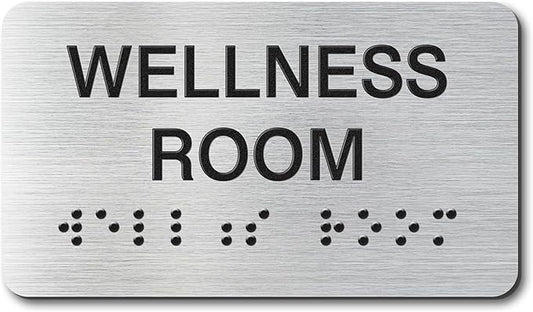 Wellness Room Signs with Raised Text & Grade 2 Braille, Brushed Aluminum/Silver by EliteSign