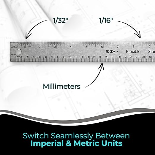 NOKKO 18 Inch Metal Ruler with Cork Backing, Non-Slip Cork Back - Image 8