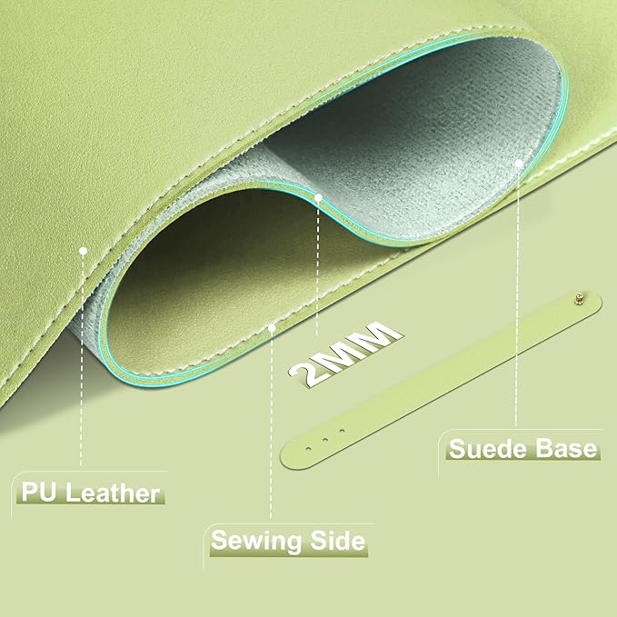 Matcha Green Leather Desk Pad Protector, 47.2'' x 23.6'', Suede Base Non-Slip - Image 2