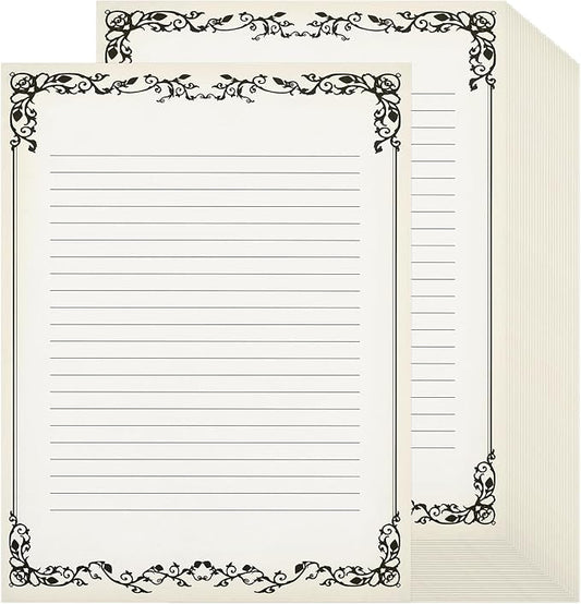 Sabary 200 Sheets Lined Stationary Writing Paper 8.5 x 11 Inch Fancy Vintage by Sabary