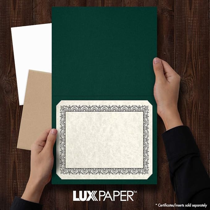 LUXPaper 9.5" x 12" Certificate Holders | Green Linen | 100lb. Cover | 100 Qty - Image 3