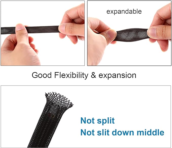 25ft - 1 inch PET Expandable Braided Sleeving – Black – Alex Tech Braided Cable - Image 5