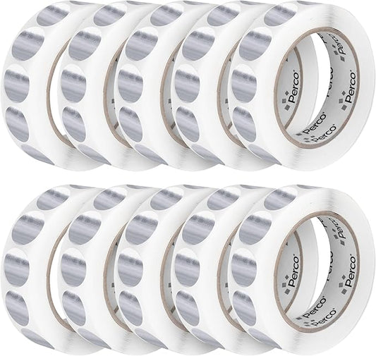 Perco Metallic Silver 1-Inch Perforated Circle Dot Sticker Labels — 10 Rolls by Perco