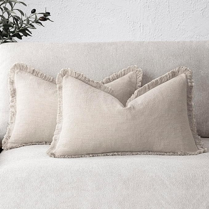Foindtower Set of 2 Decorative Linen Fringe Throw Pillow Covers Boho Farmhouse by Foindtower