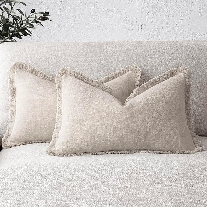 Foindtower Set of 2 Decorative Linen Fringe Lumbar Throw Pillow Covers Boho by Foindtower